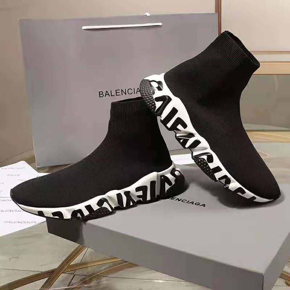 Balenciaga Unisex Speed Sneaker in Black/White Graffiti Sole Unit - image 4