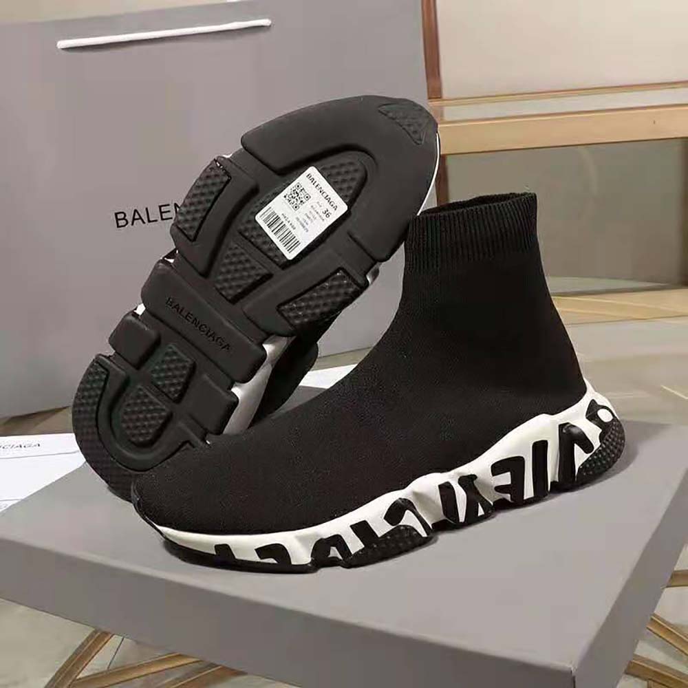 Balenciaga Unisex Speed Sneaker in Black/White Graffiti Sole Unit - image 8
