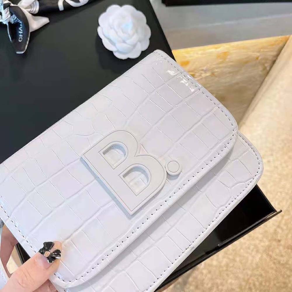 Balenciaga Women B. Small Bag in White Shiny Crocodile Embossed Calfskin - image 4