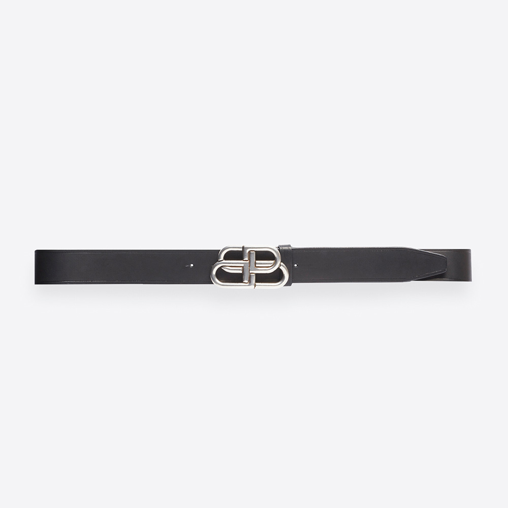 Front view of Balenciaga Women BB Large Belt in black leather