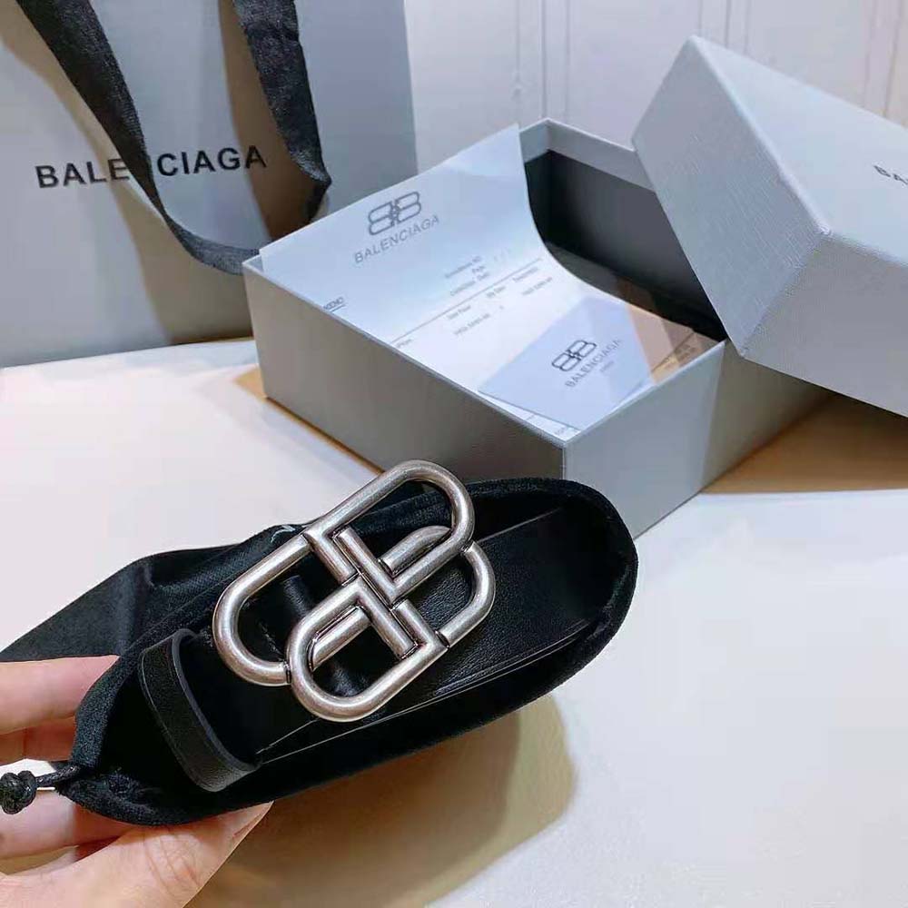 Balenciaga Women BB Large Belt in Black Vegetable Leather - image 7