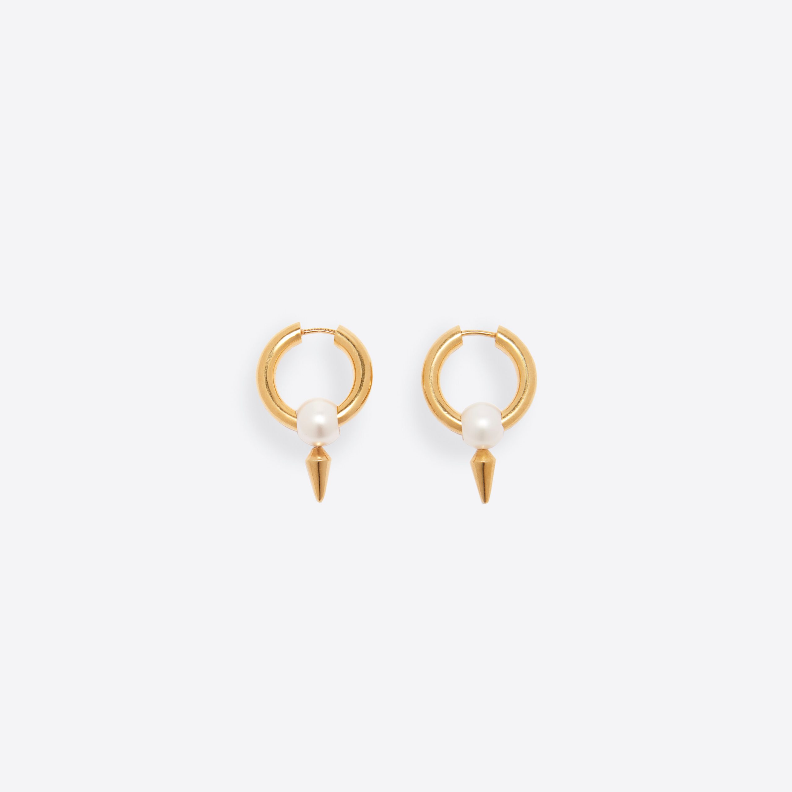 Front view of Balenciaga Women Force Spike Earrings gold and white