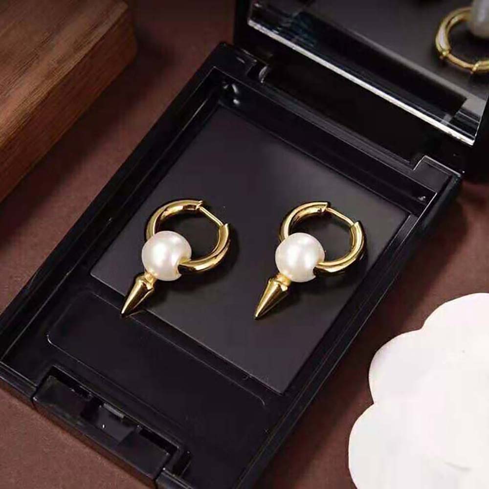 Balenciaga Women Force Spike Earrings in Gold-toned Sterling Silver and White Acrylic - image 5