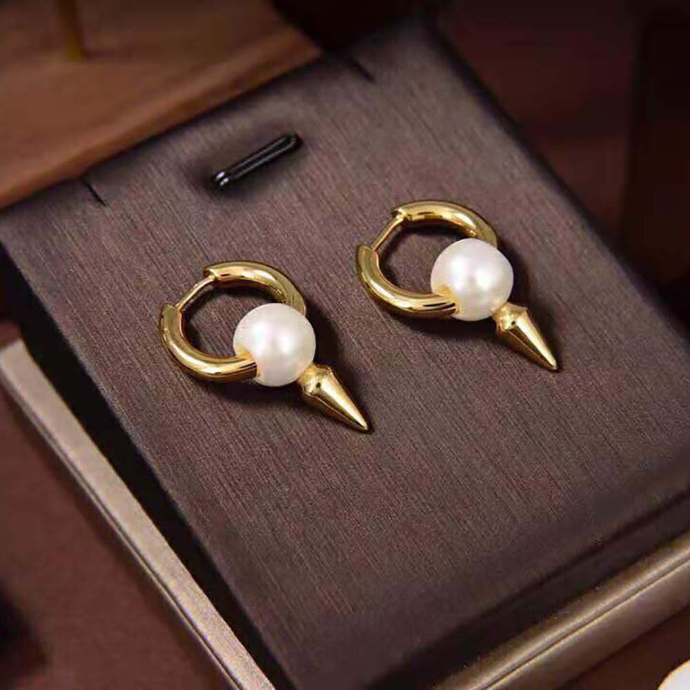 Balenciaga Women Force Spike Earrings in Gold-toned Sterling Silver and White Acrylic - image 4