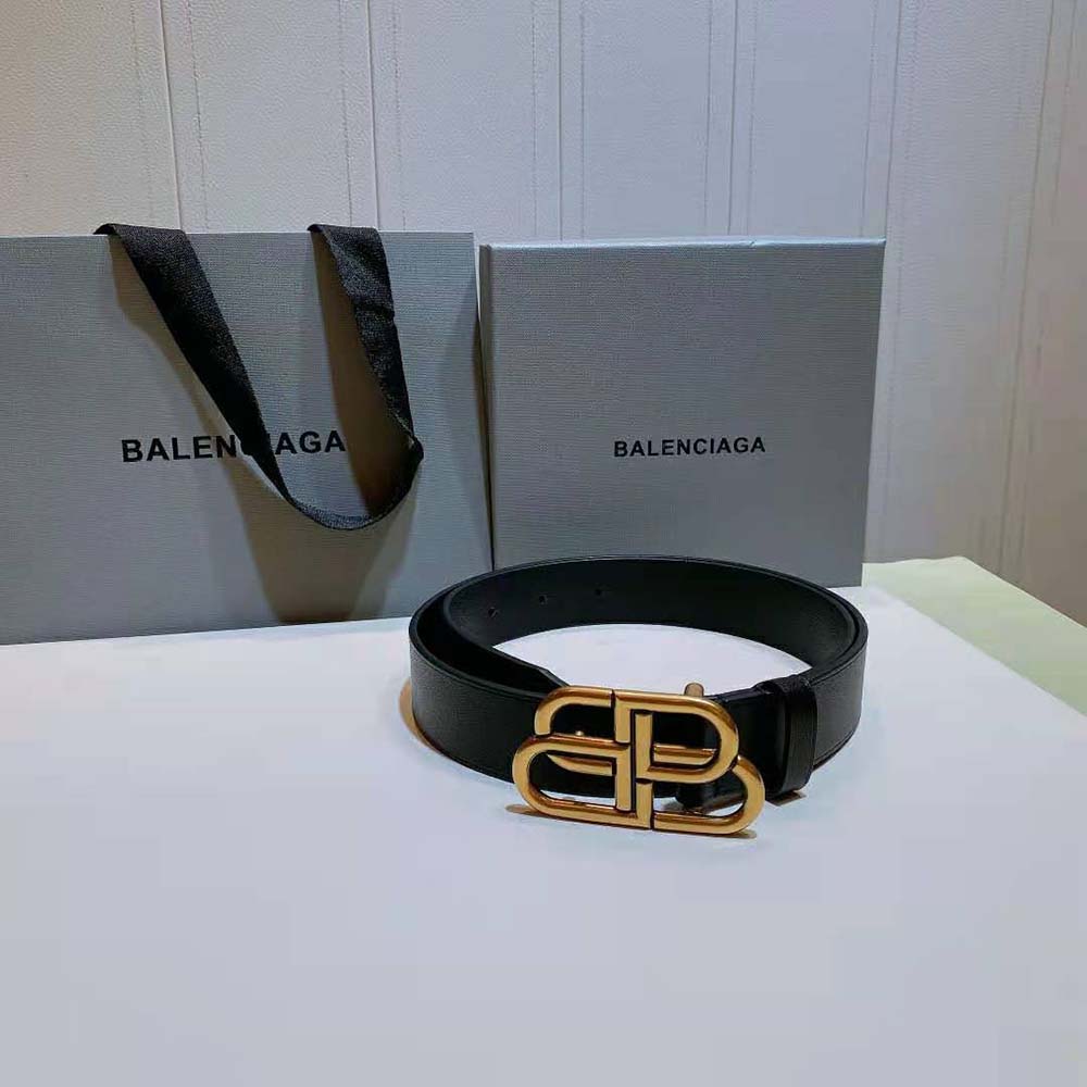 Side view showing aged gold buckle on Balenciaga Women New BB Belt