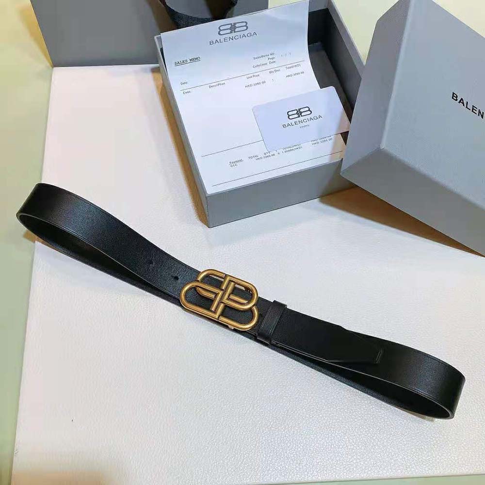 Balenciaga Women New BB Belt in Black Calfskin and Aged Gold Buckle - image 4