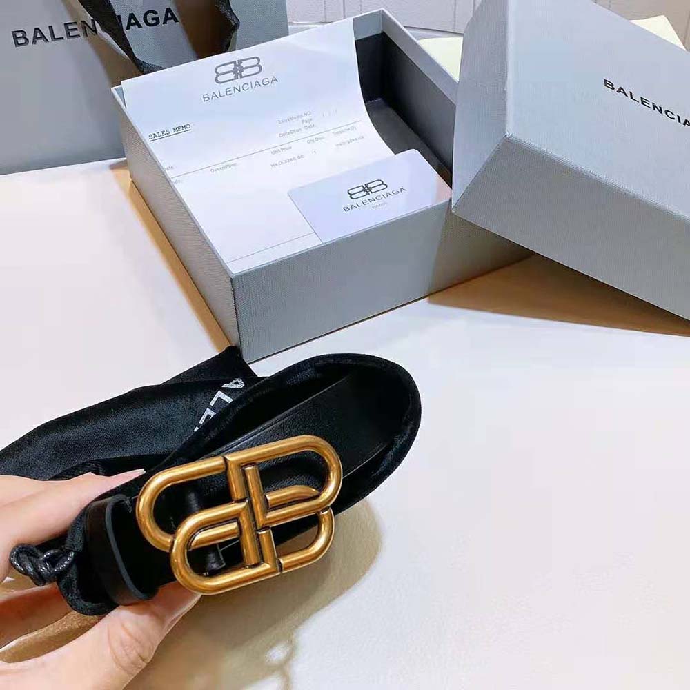 Balenciaga Women New BB Belt in Black Calfskin and Aged Gold Buckle - image 7