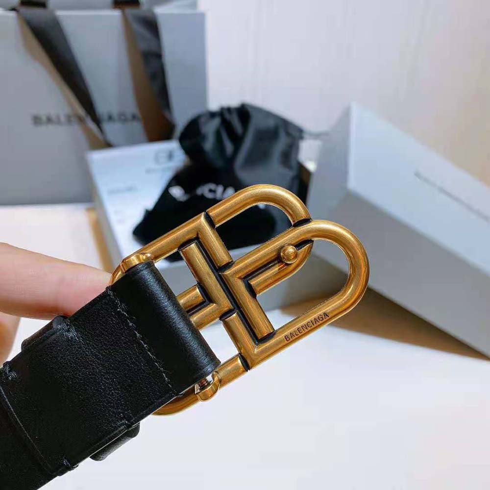 Balenciaga Women New BB Belt in Black Calfskin and Aged Gold Buckle - image 6