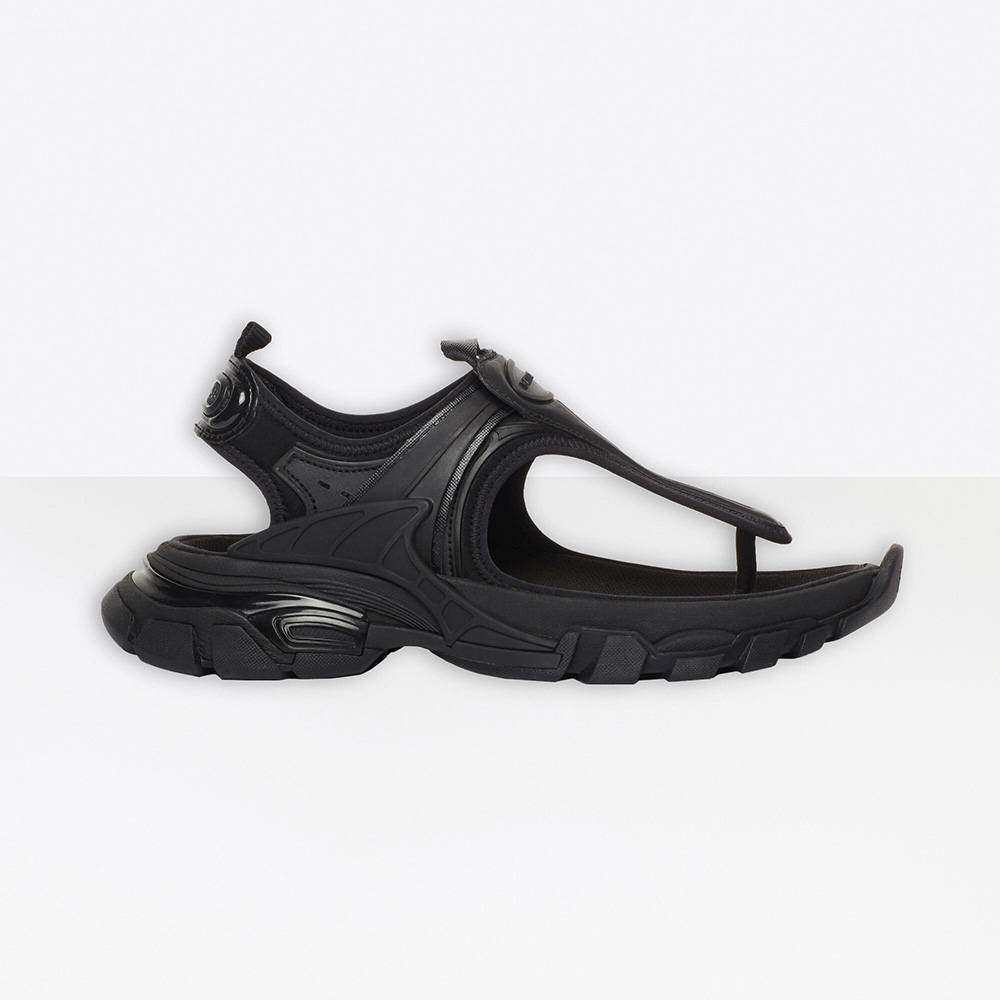 Side view of Balenciaga Women Track Thong in black neoprene and rubber