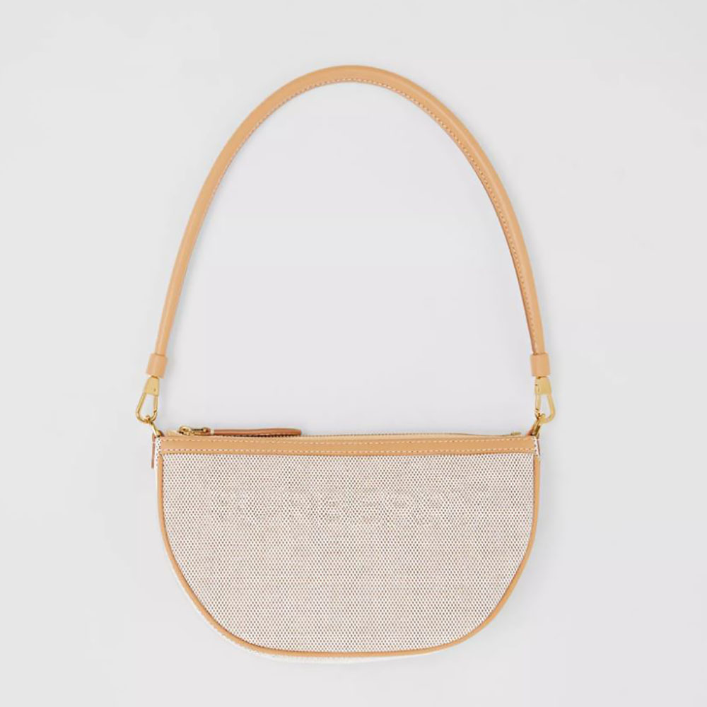 Front view of Burberry Women Embossed Logo Canvas and Leather Olympia Pouch