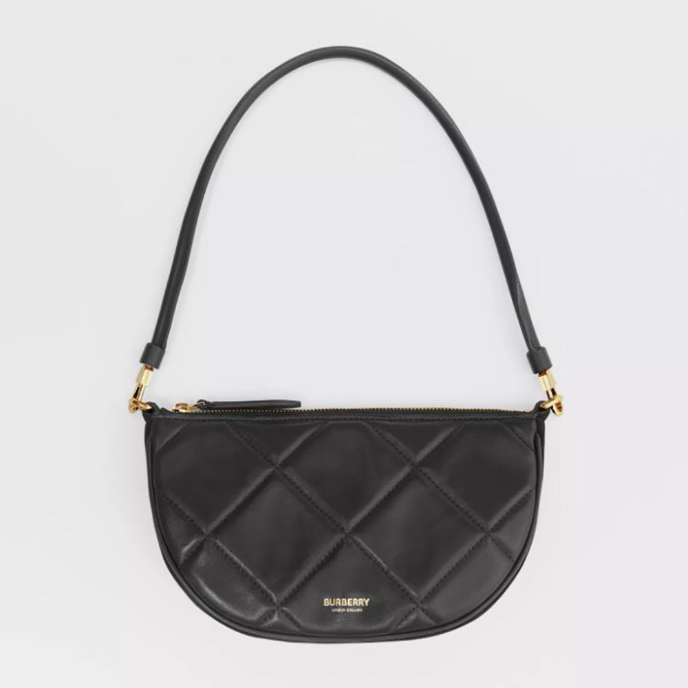 Front view of Burberry Women Quilted Lambskin Olympia Pouch-Black