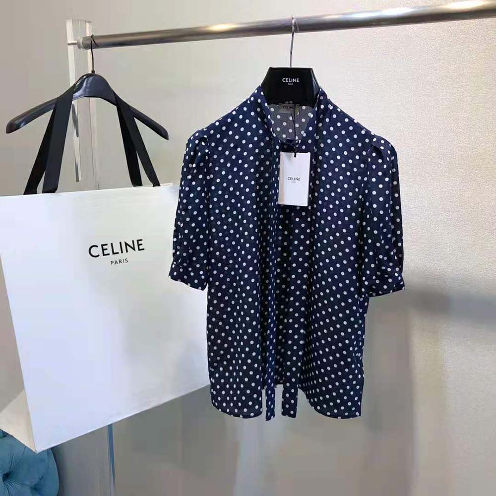 Close-up on signature bow detail on Celine Women Blouse with Bow