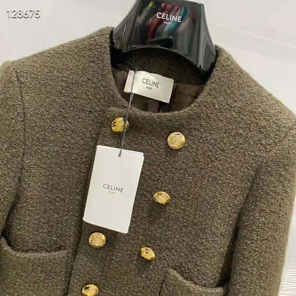 Celine Women Chasseur Jacket in Boucle Tweed-Dark Green - image 4