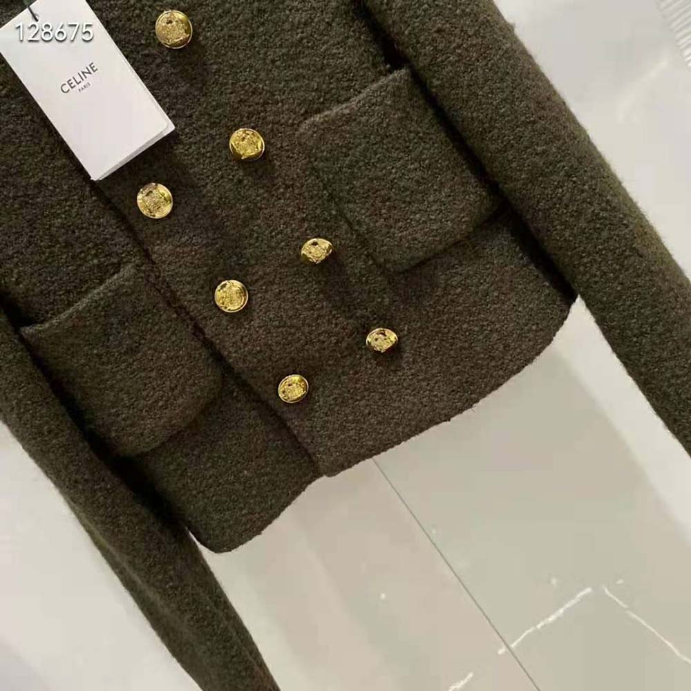 Celine Women Chasseur Jacket in Boucle Tweed-Dark Green - image 6