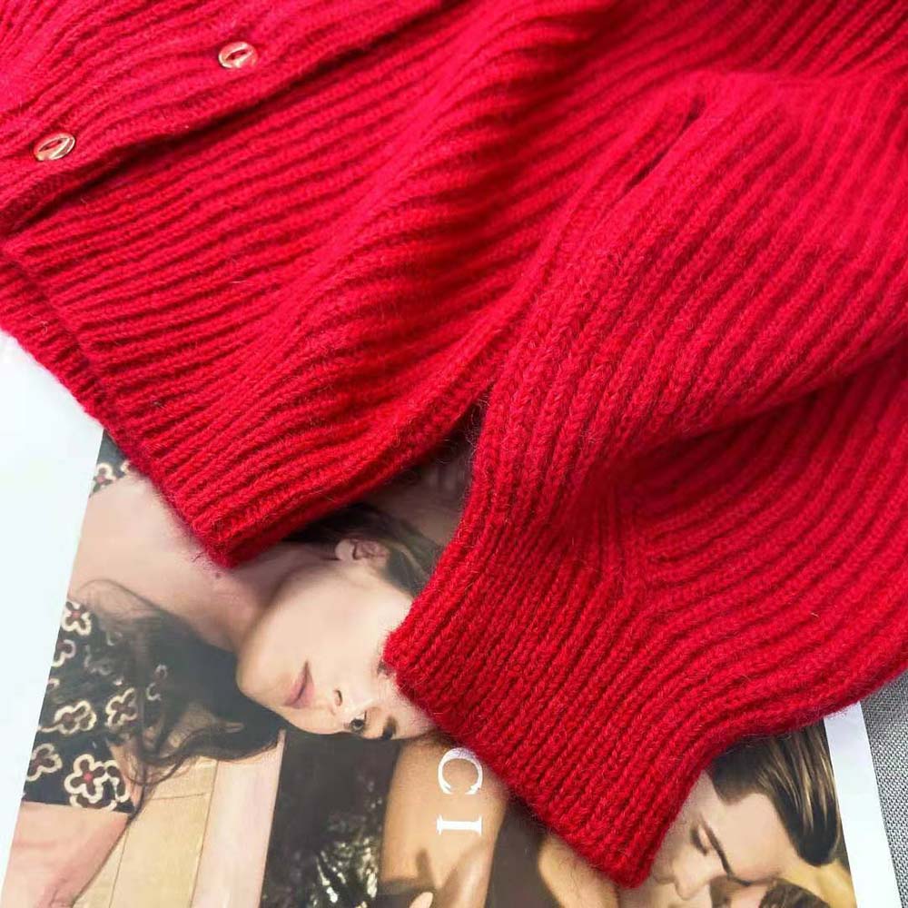 Celine Women Frilled Collar Cardigan in Silk and Mohair-Red - image 7