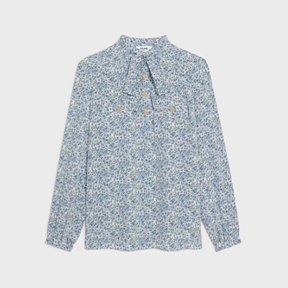 Front view of Celine Women Lavalliere Blouse in Crepe DE Chine