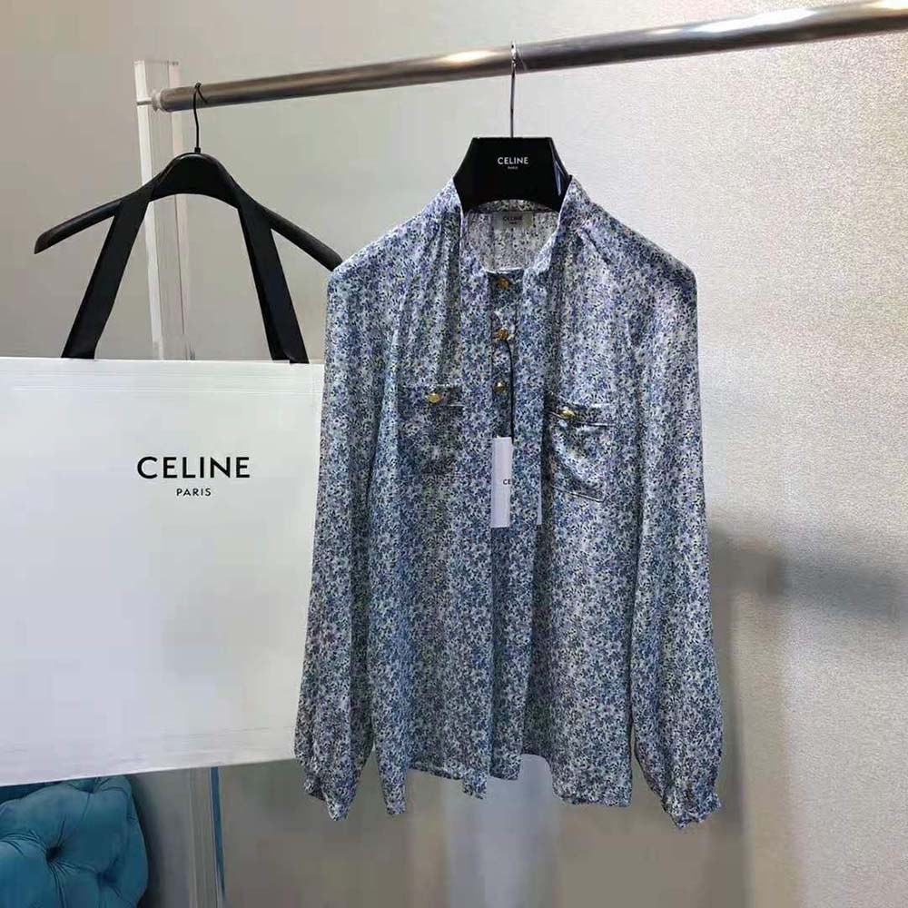 Close-up of lavalliere tie neck on Celine Women Lavalliere Blouse