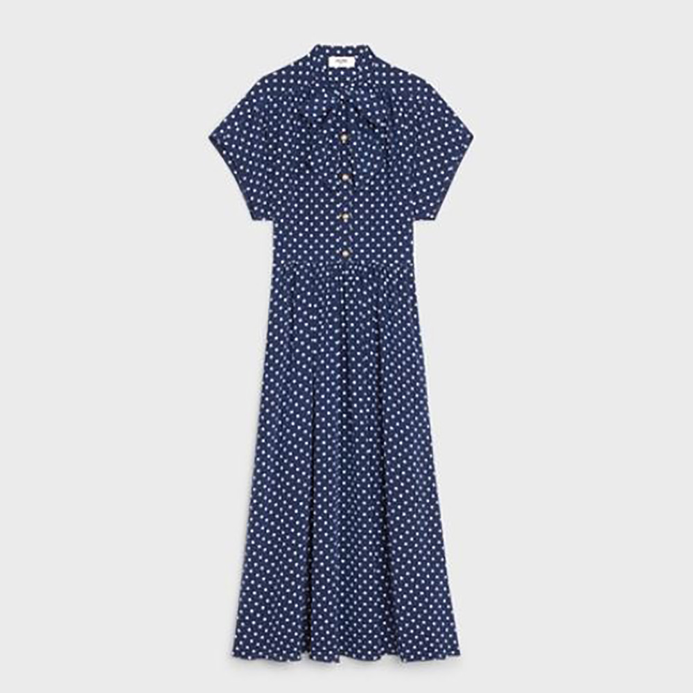 Front view of Celine Women Lavalliere Dress in Crepe DE Chine-Navy