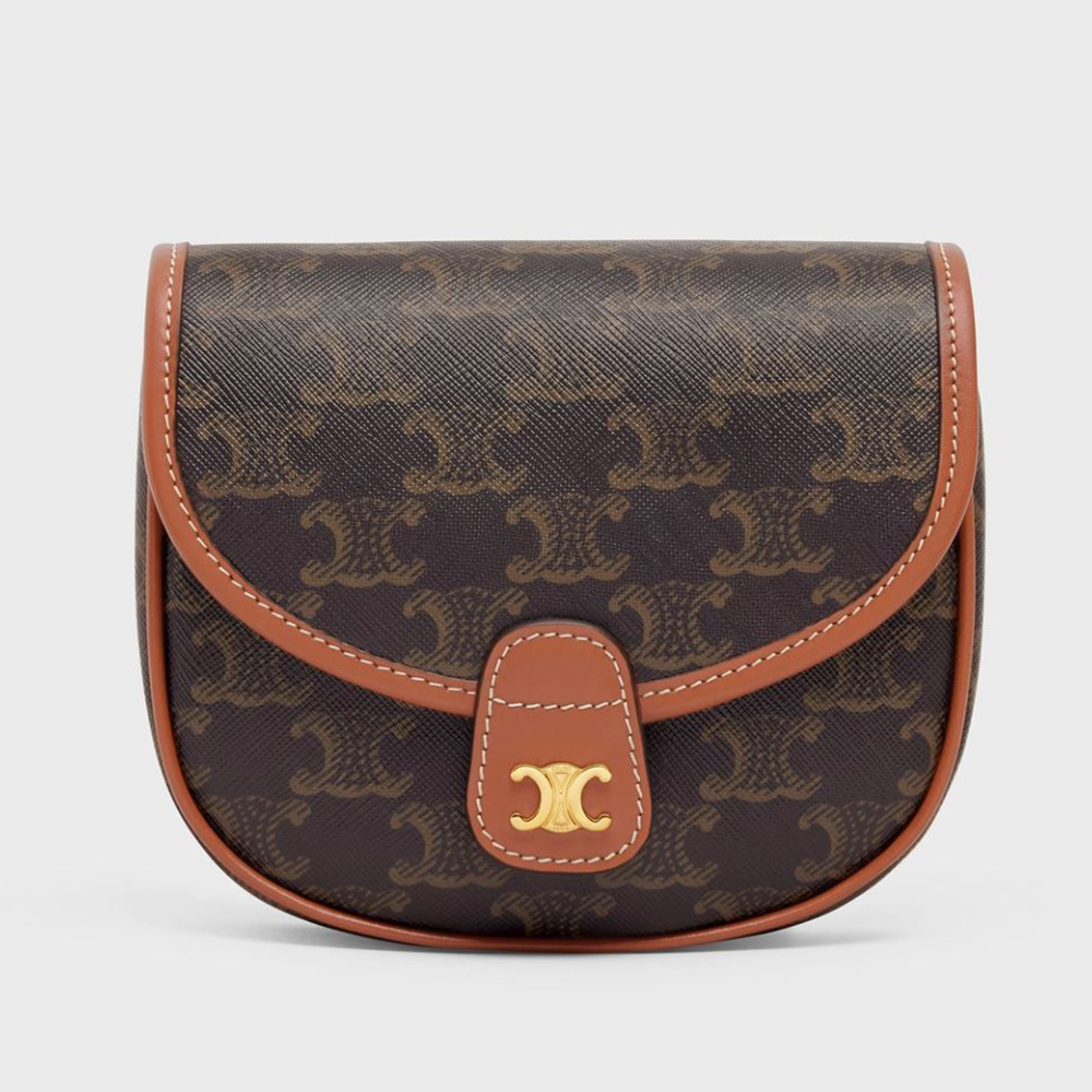 Celine Women Mini Besace in Triomphe Canvas and Calfskin-Brown - image 1