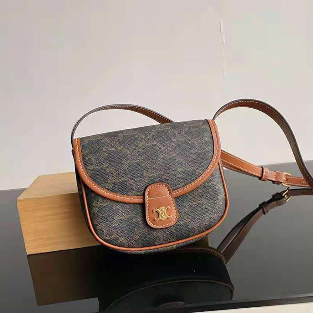 Celine Women Mini Besace in Triomphe Canvas and Calfskin-Brown - image 2