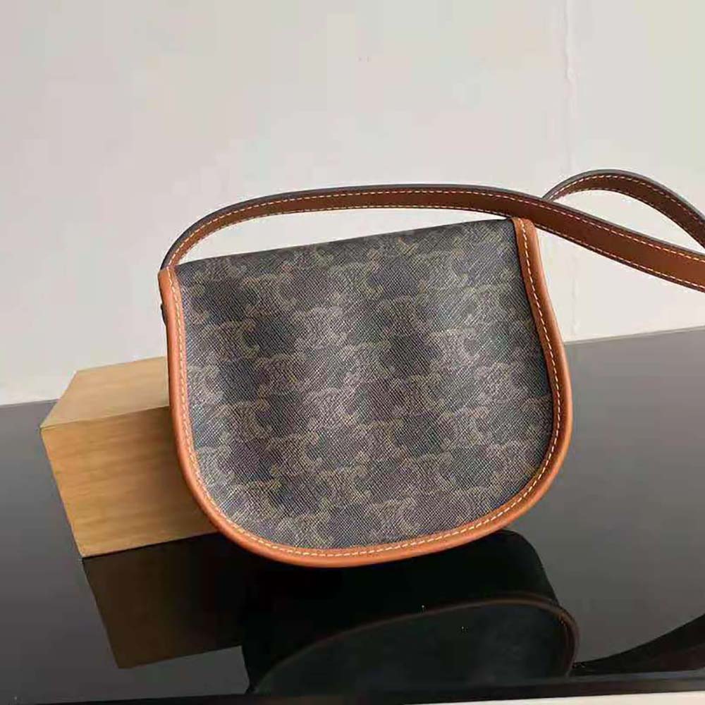 Celine Women Mini Besace in Triomphe Canvas and Calfskin-Brown - image 3