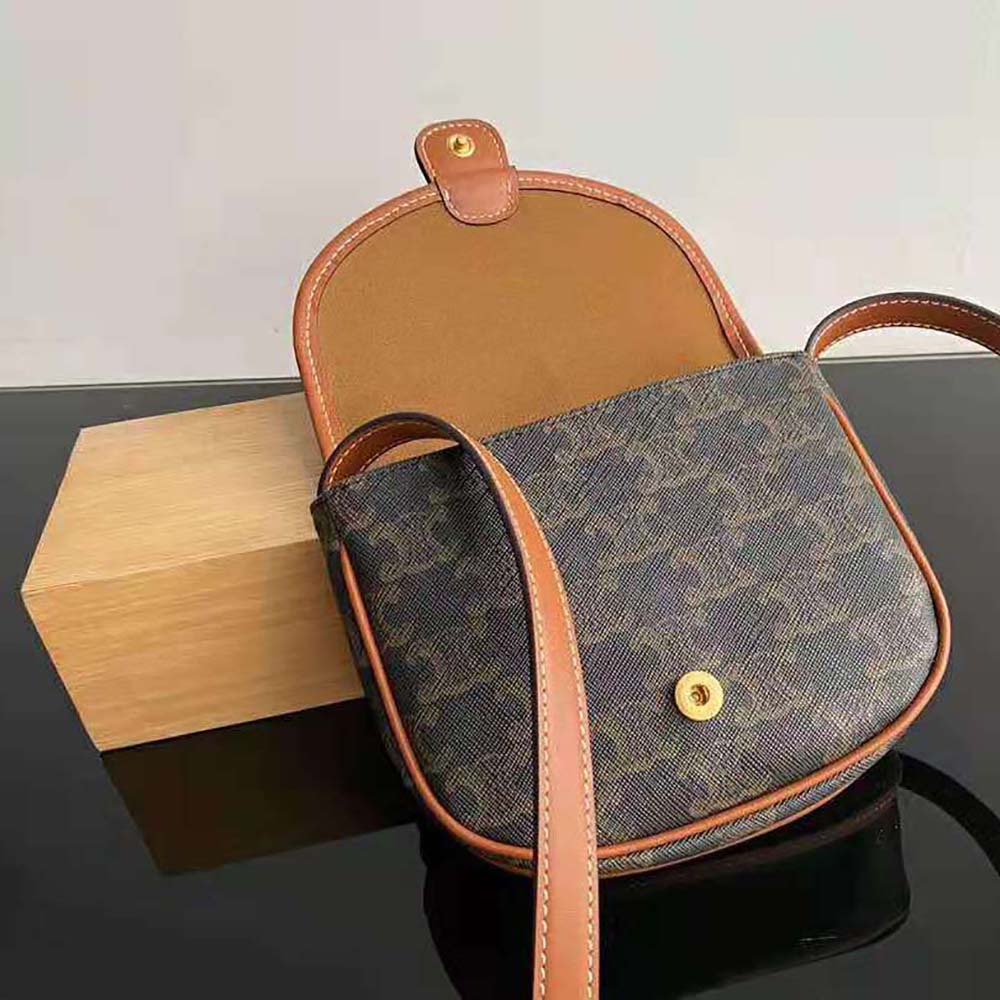 Celine Women Mini Besace in Triomphe Canvas and Calfskin-Brown - image 4