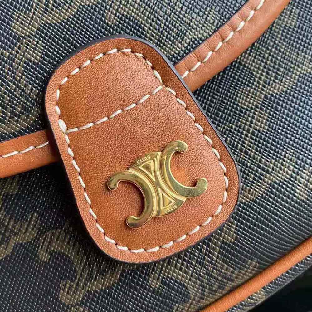 Celine Women Mini Besace in Triomphe Canvas and Calfskin-Brown - image 7