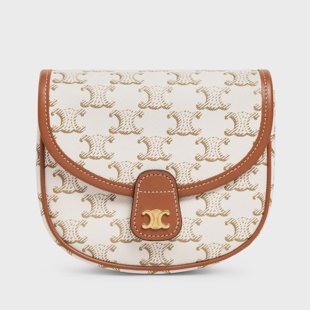 Front view of Celine Women Mini Besace in white with gold hardware