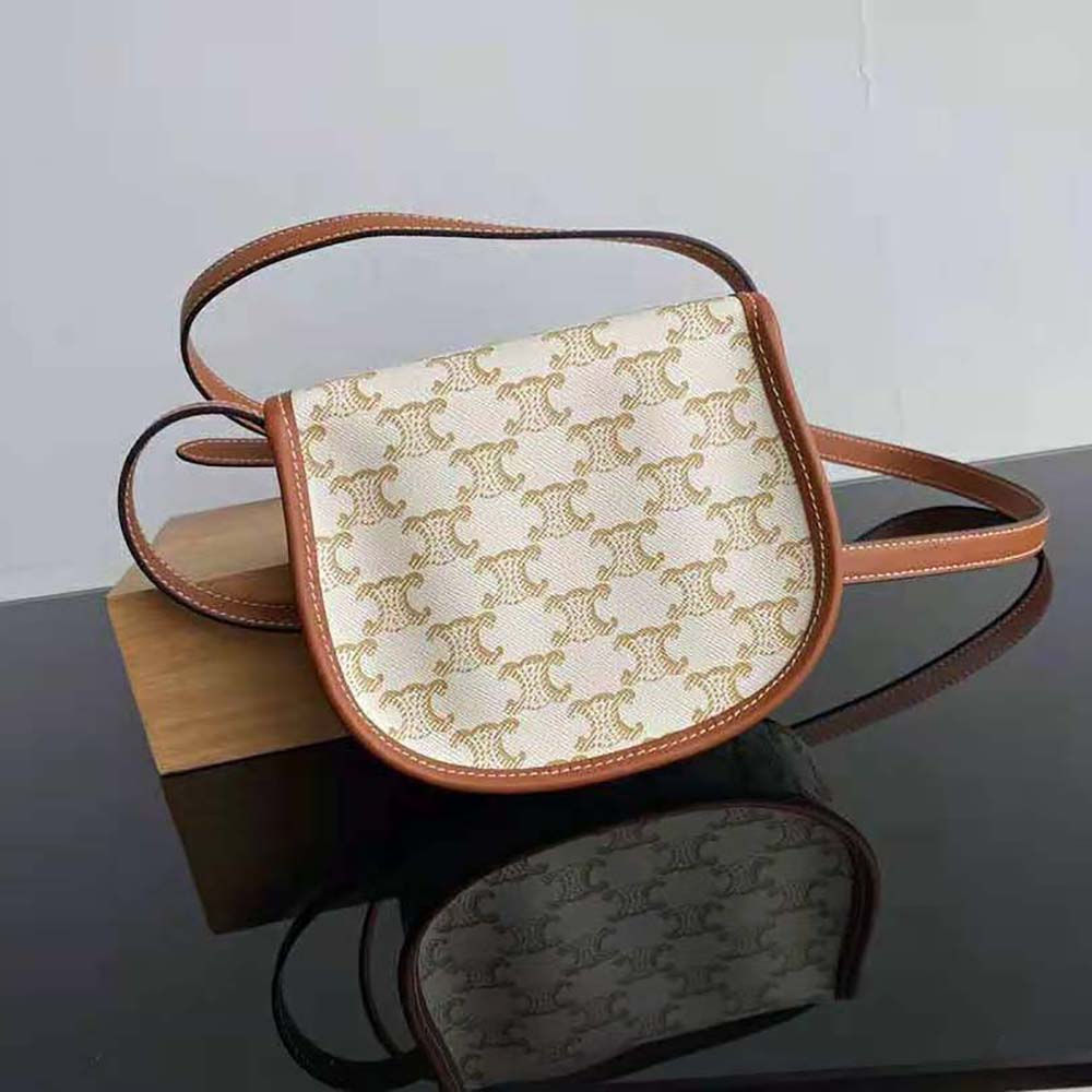 Side profile showing smooth calfskin trim on Celine Women Mini Besace White