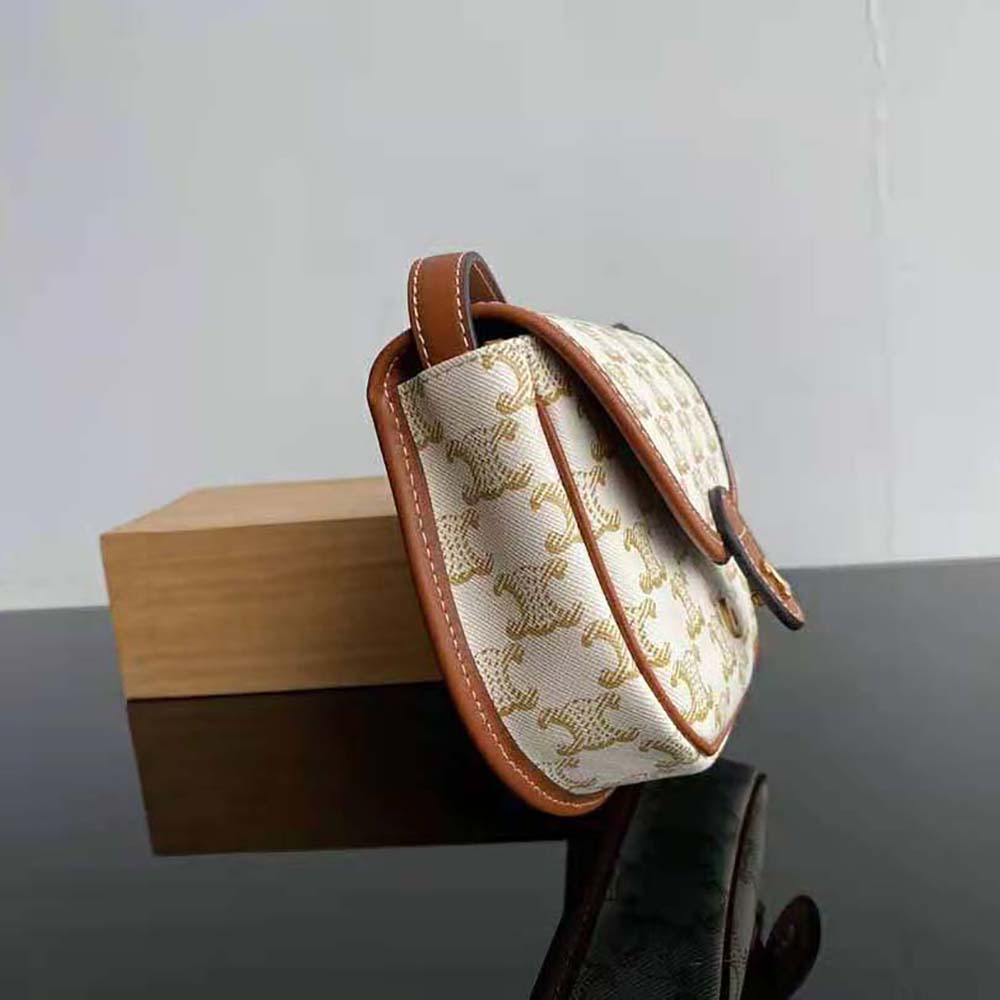 Celine Women Mini Besace in Triomphe Canvas and Calfskin-White - image 6
