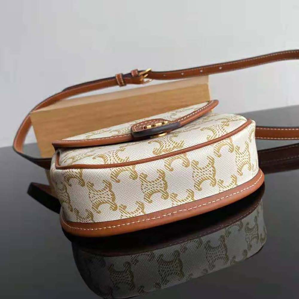 Celine Women Mini Besace in Triomphe Canvas and Calfskin-White - image 5