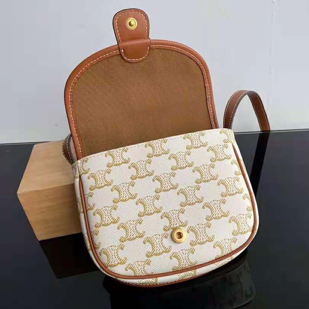 Celine Women Mini Besace in Triomphe Canvas and Calfskin-White - image 4