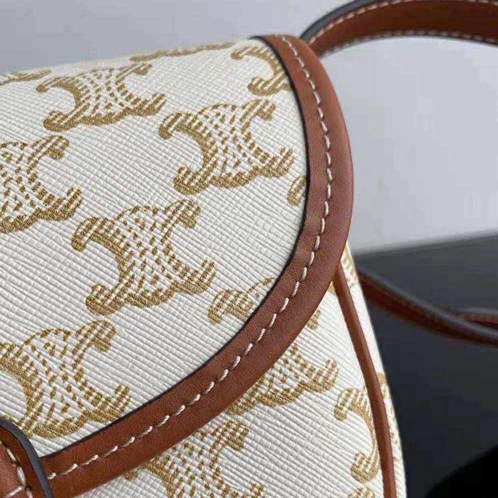 Celine Women Mini Besace in Triomphe Canvas and Calfskin-White - image 7