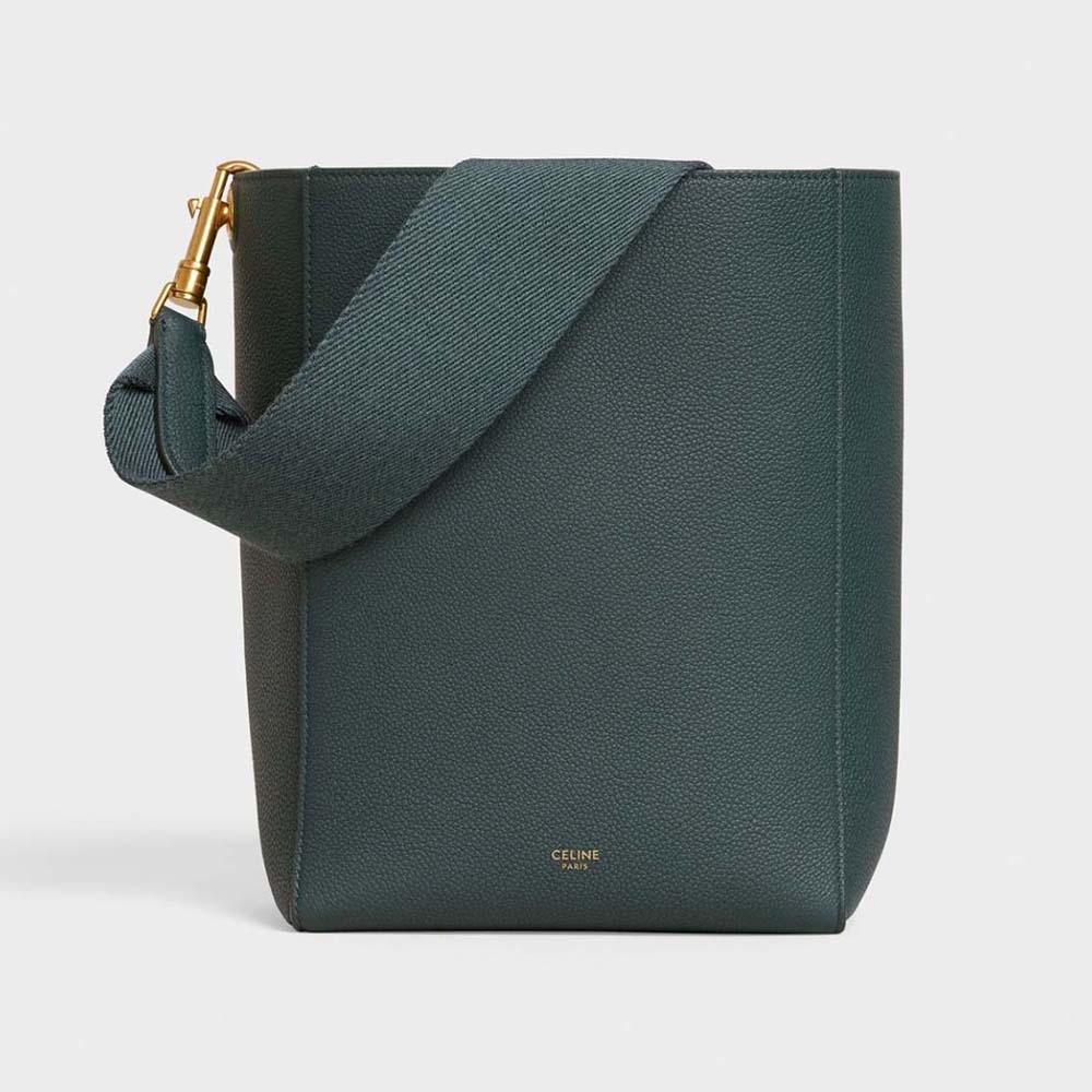 Celine Women Sangle Small Bucket Bag in Soft Grained Calfskin-Green
