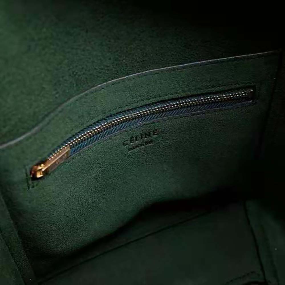 Celine Women Sangle Small Bucket Bag in Soft Grained Calfskin-Green - image 9