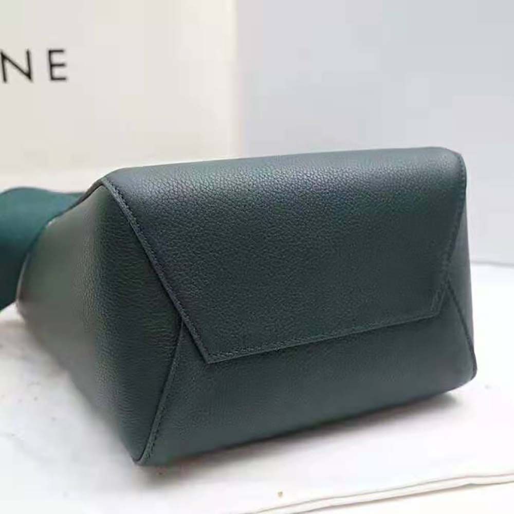 Celine Women Sangle Small Bucket Bag in Soft Grained Calfskin-Green - image 7