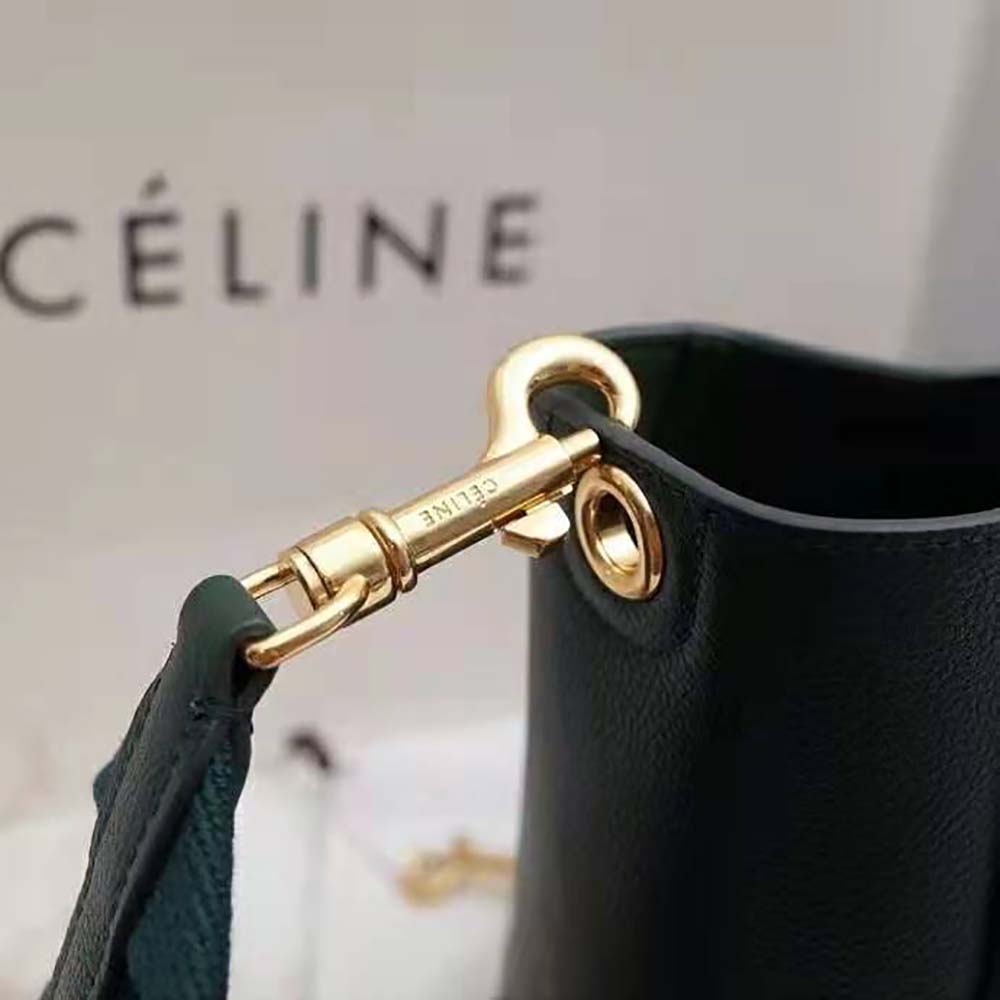 Celine Women Sangle Small Bucket Bag in Soft Grained Calfskin-Green - image 8