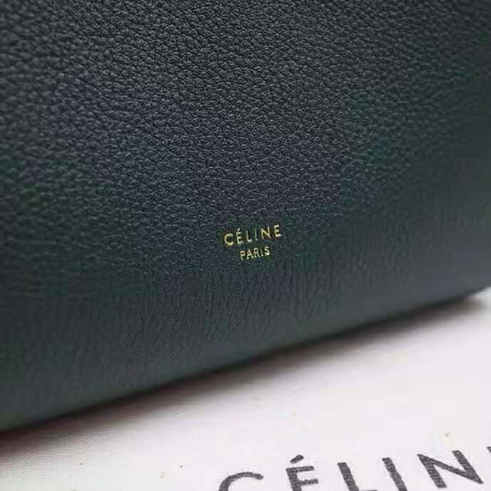 Celine Women Sangle Small Bucket Bag in Soft Grained Calfskin-Green - image 10