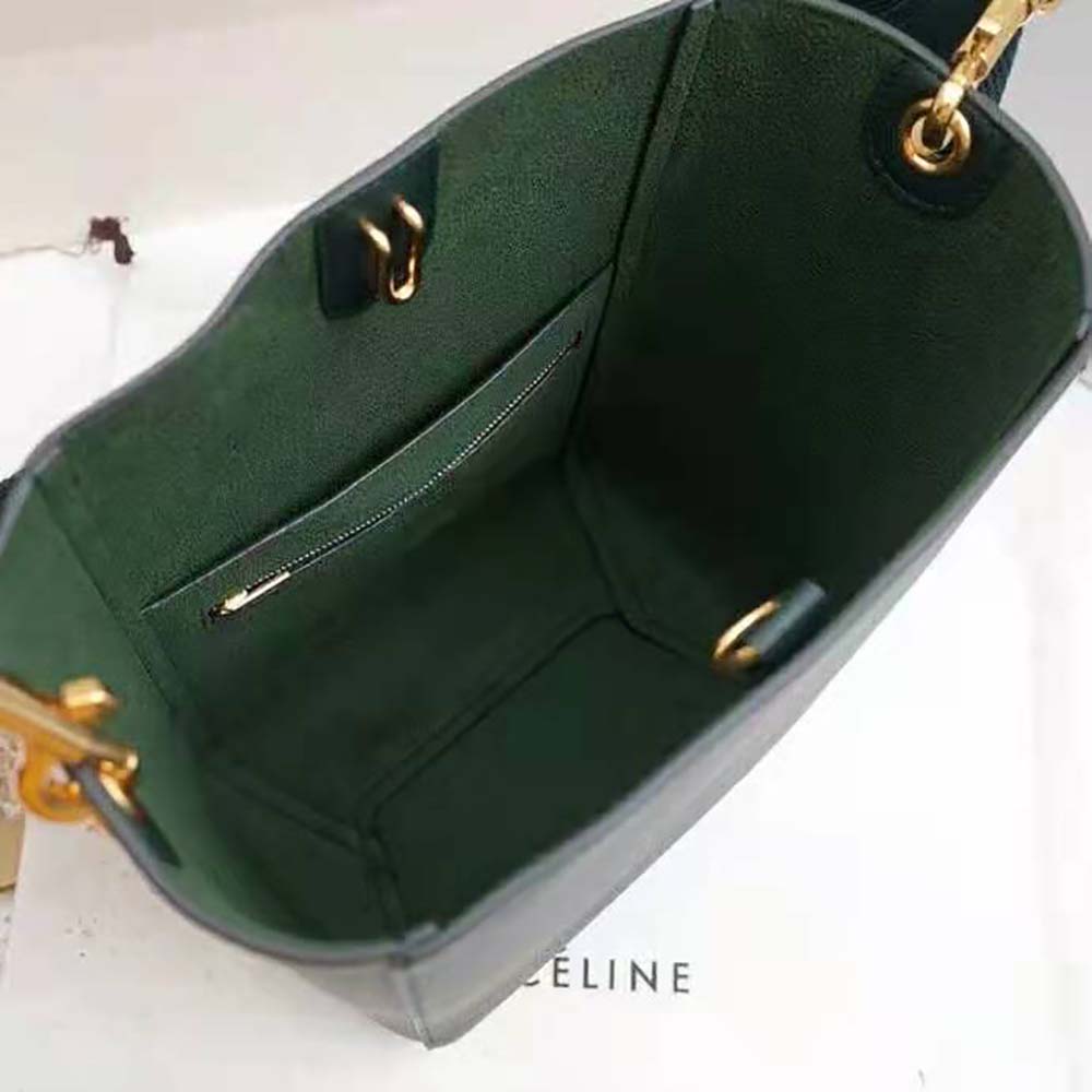Celine Women Sangle Small Bucket Bag in Soft Grained Calfskin-Green - image 6