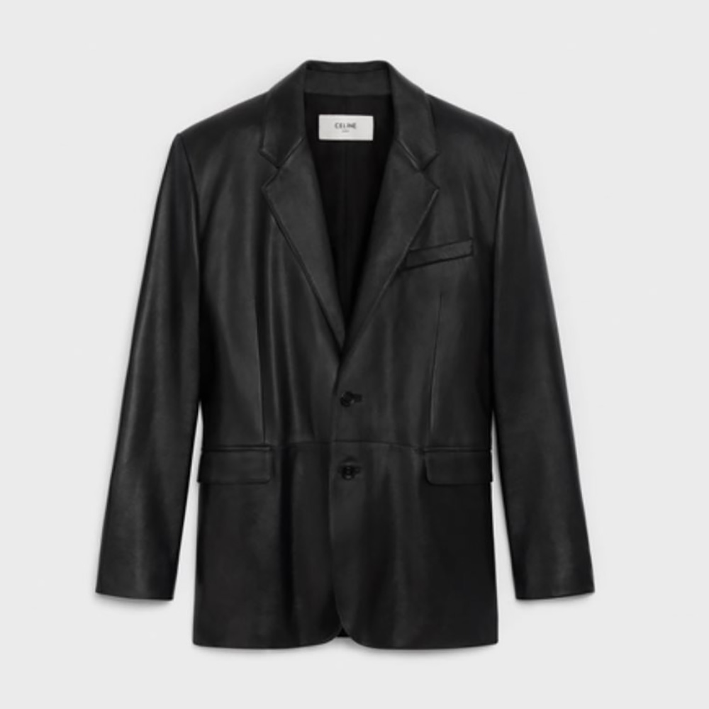Front view of Celine Women Tournon Jacket in Lambskin Leather-Black