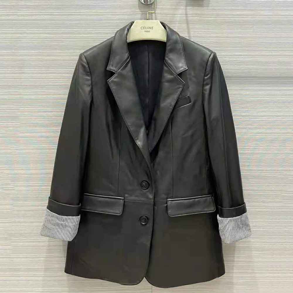 Side angle showing tailored silhouette of Celine Women Tournon Jacket