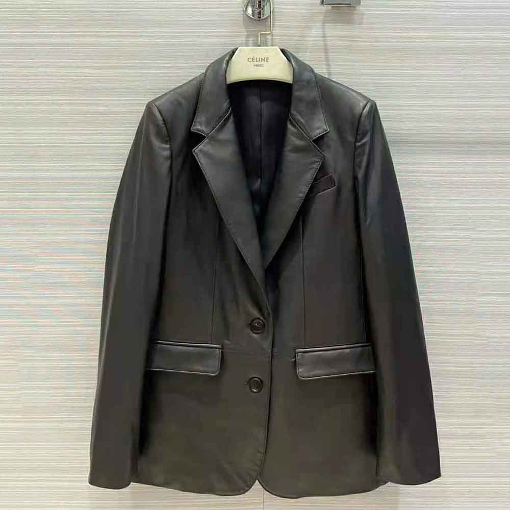 Close-up of brushed silver hardware on Celine Women Tournon Jacket