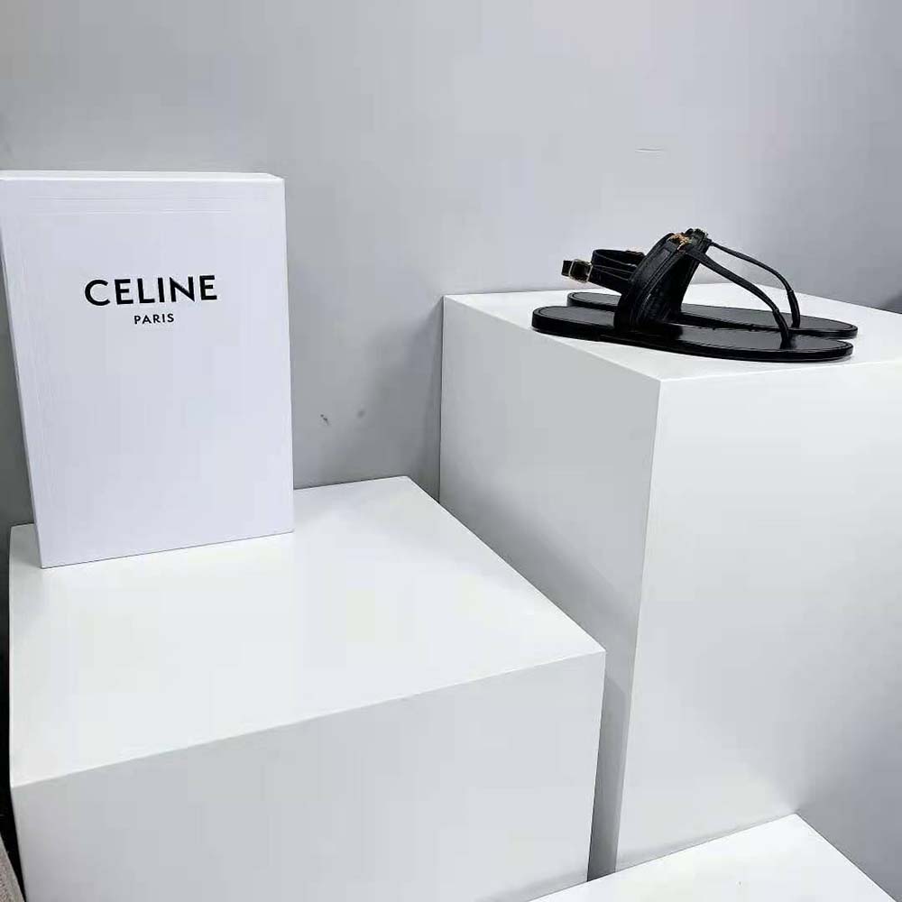 Celine Women Triomphe Thong in Calfskin-Black - image 7