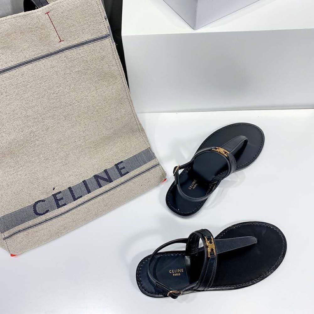 Celine Women Triomphe Thong in Calfskin-Black - image 5