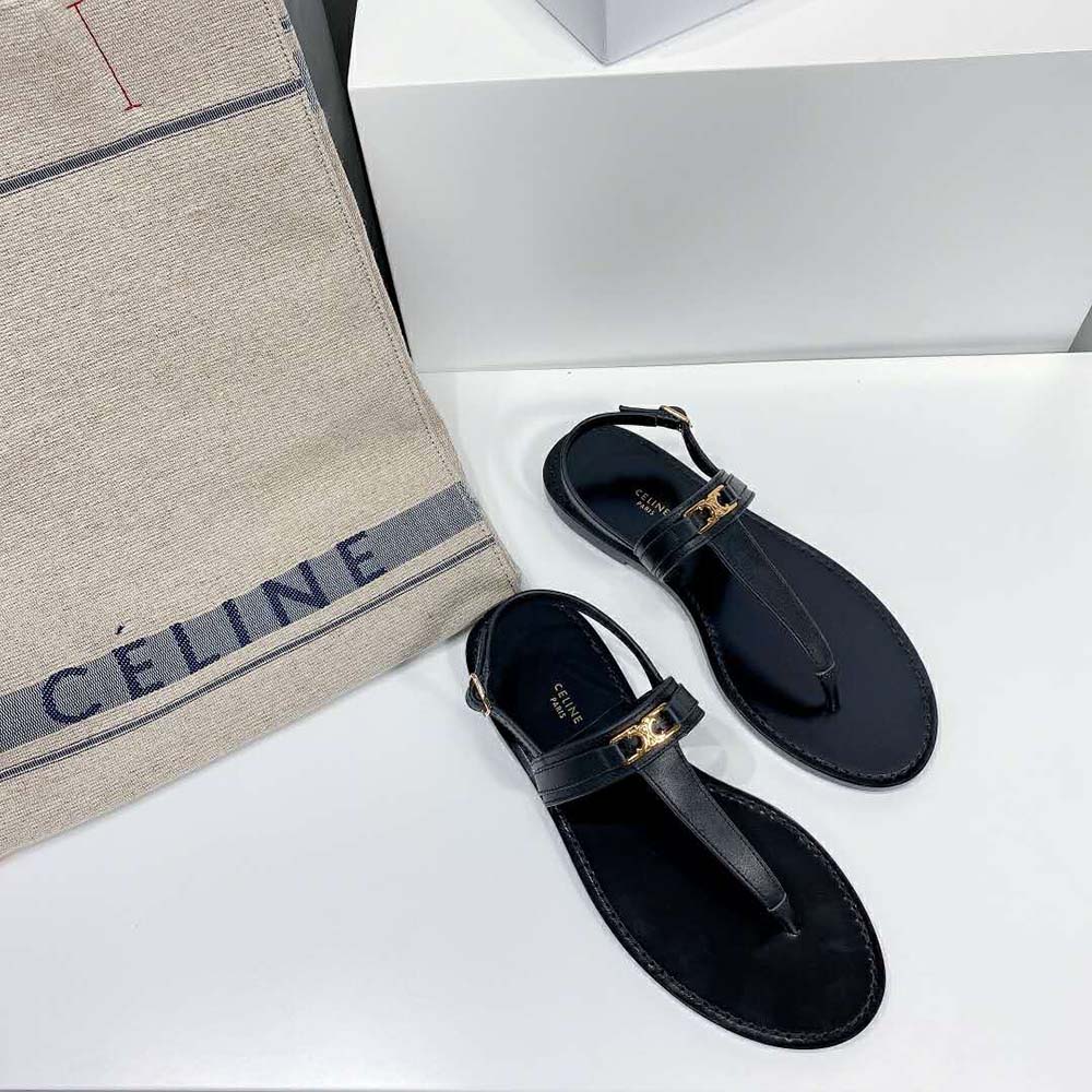 Celine Women Triomphe Thong in Calfskin-Black - image 4