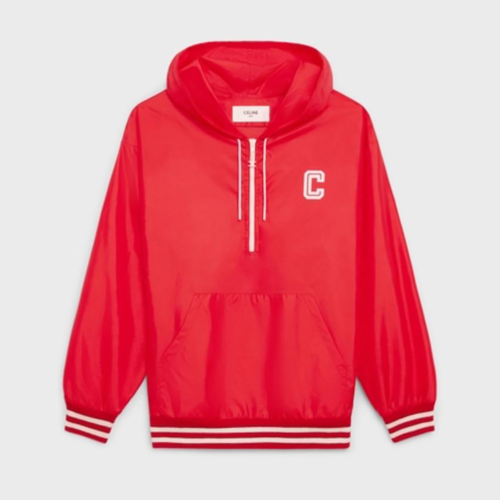 Front view of Celine Women Windbreaker in Lightweight Nylon-Red with zipper closed