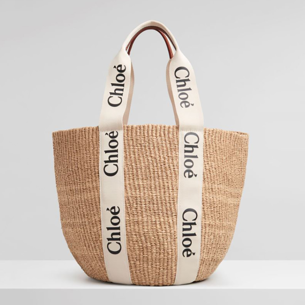 Front view of Chloe Women Large Woody Basket in white with Woody ribbon