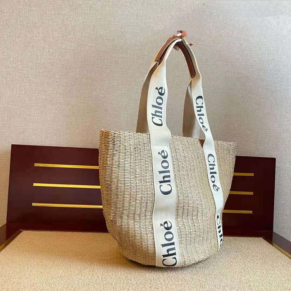 Side angle showing structured silhouette of Chloe Women Large Woody Basket