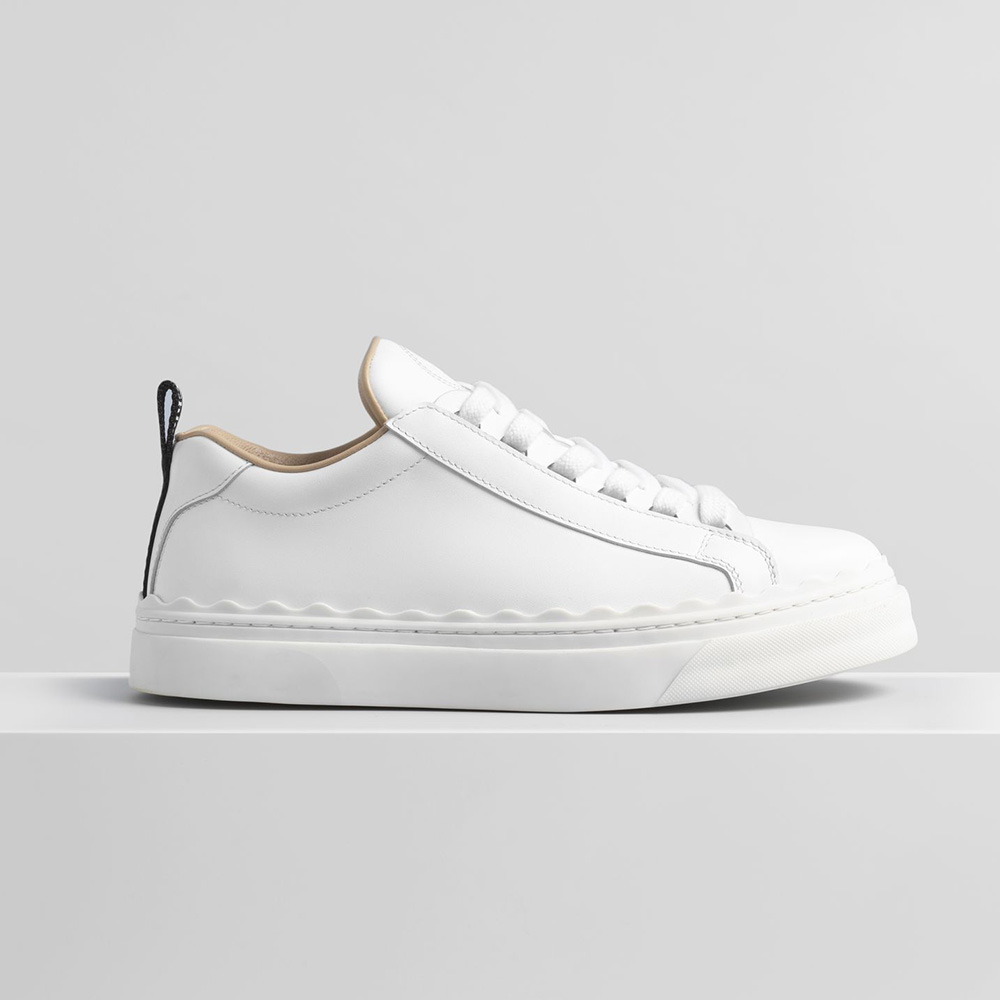 Side view of Chloe Women Lauren Sneaker in smooth white calfskin