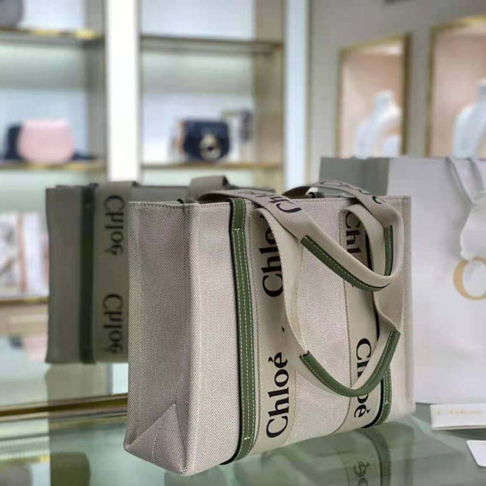 Side angle showing spacious interior of Chloe Women Medium Woody Tote Bag